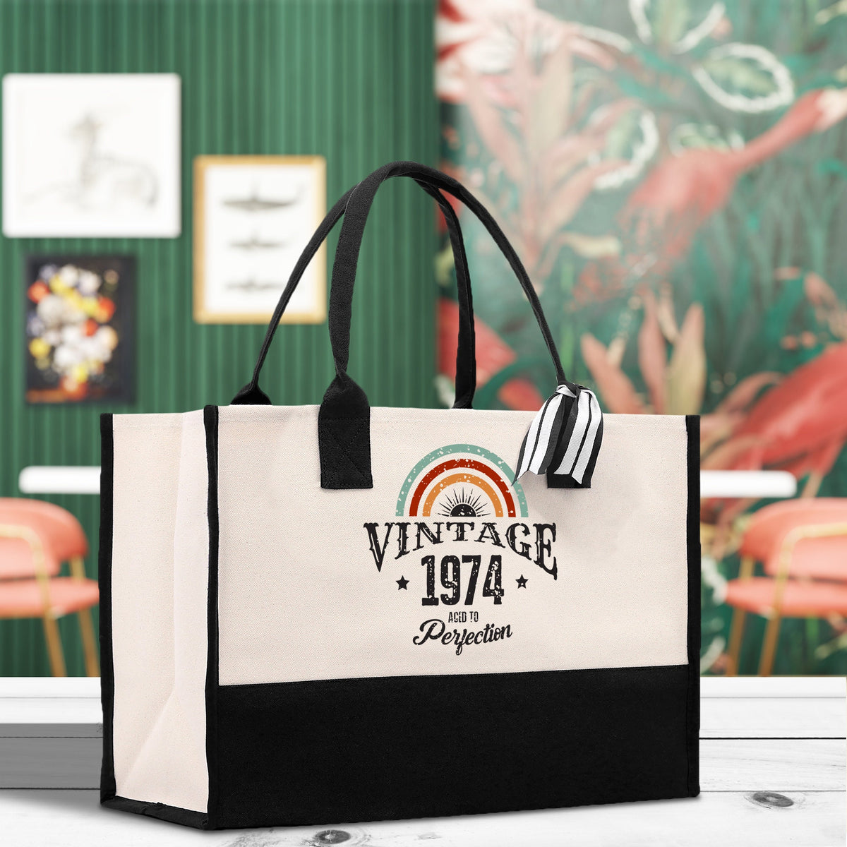 Vintage 1974 Aged To Perfection 50 Age Birthday Cotton Canvas Tote