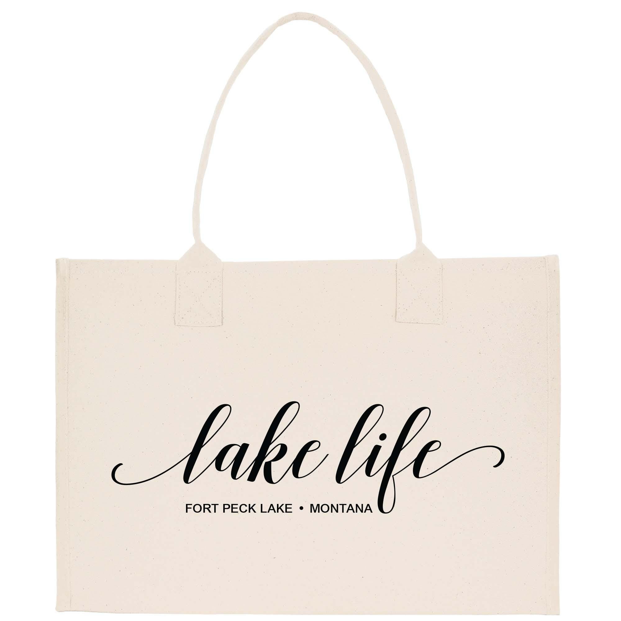 a white bag with the words lake life on it