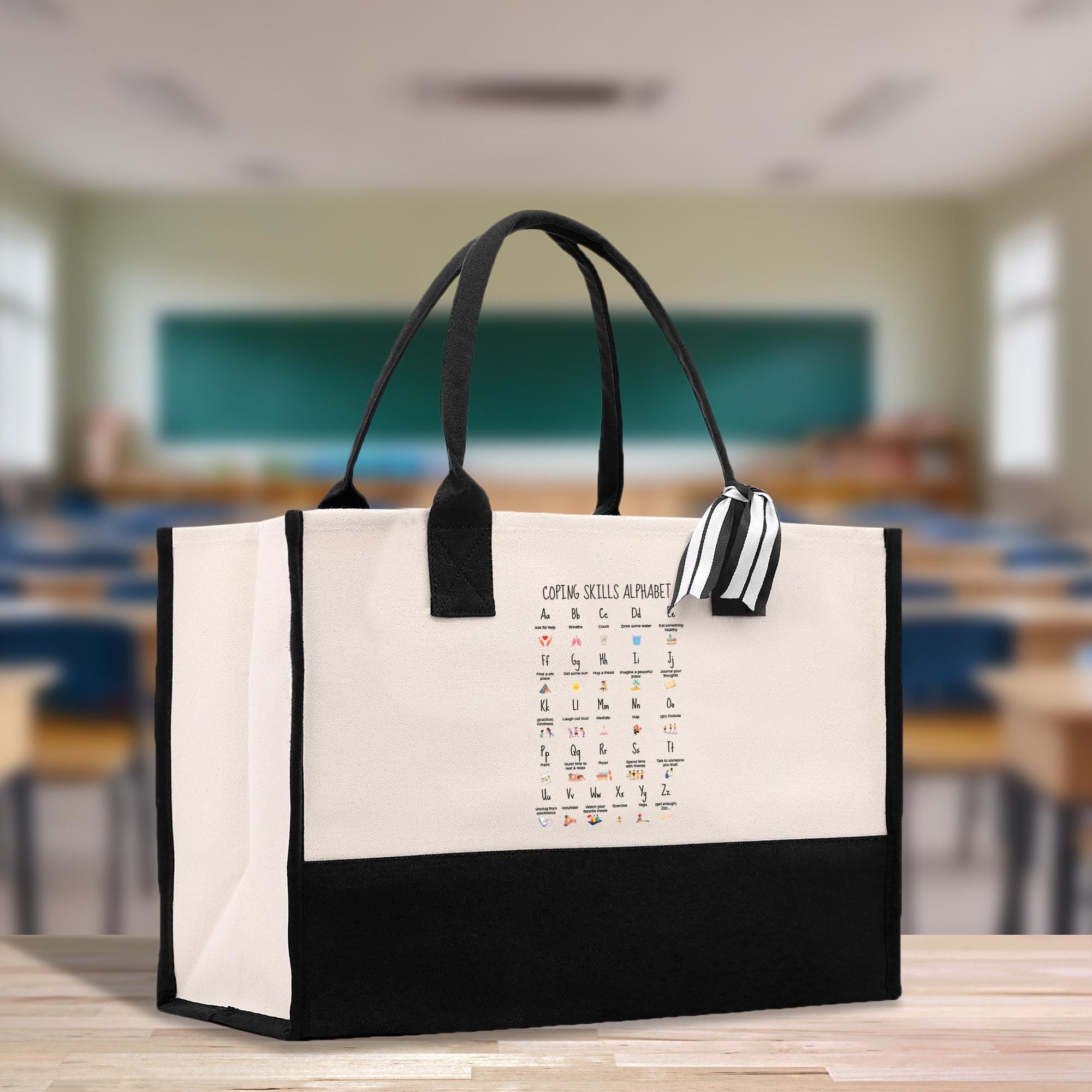 a black and white bag with a calendar on it