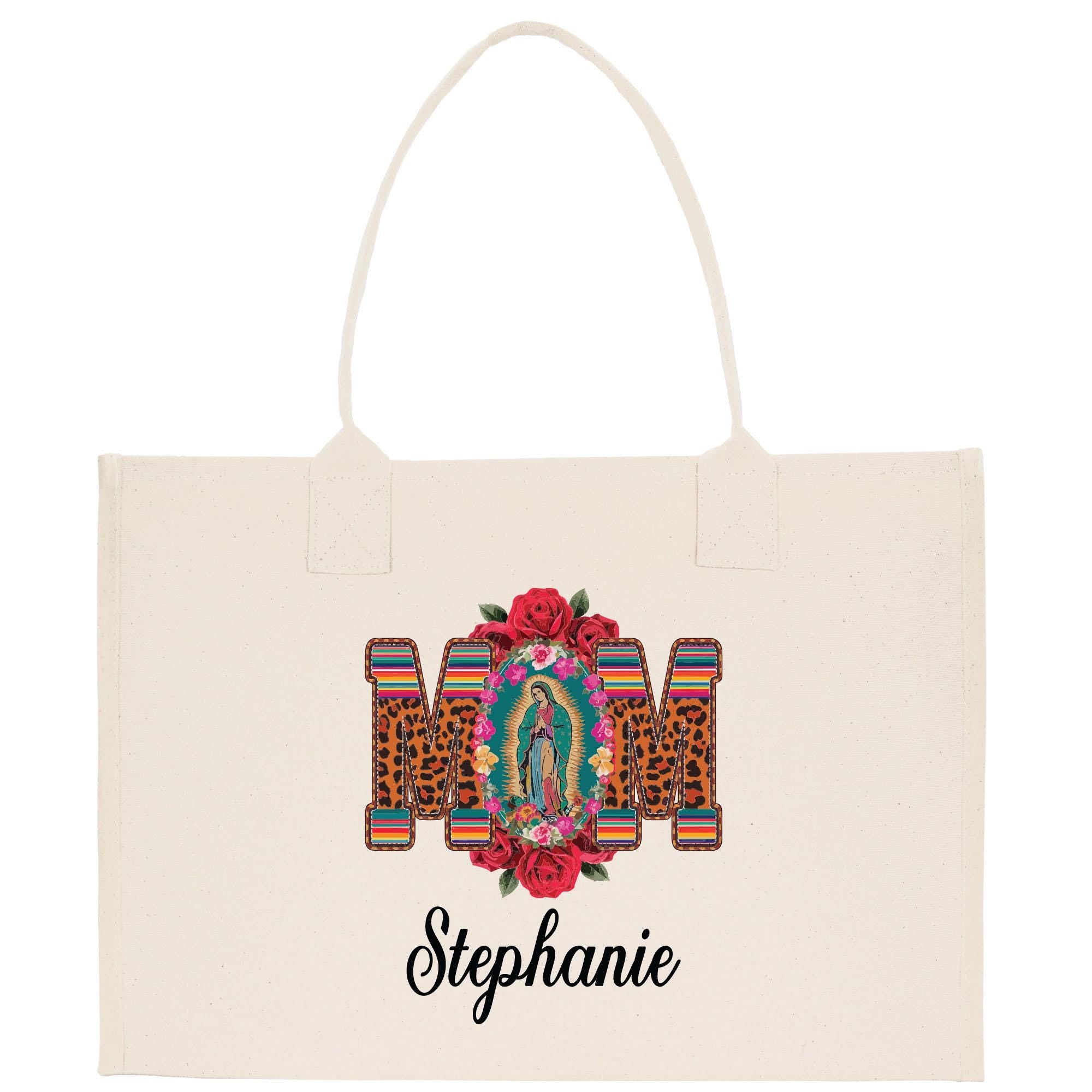 a white bag with a picture of a woman on it