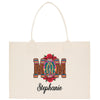 a white bag with a picture of a woman on it