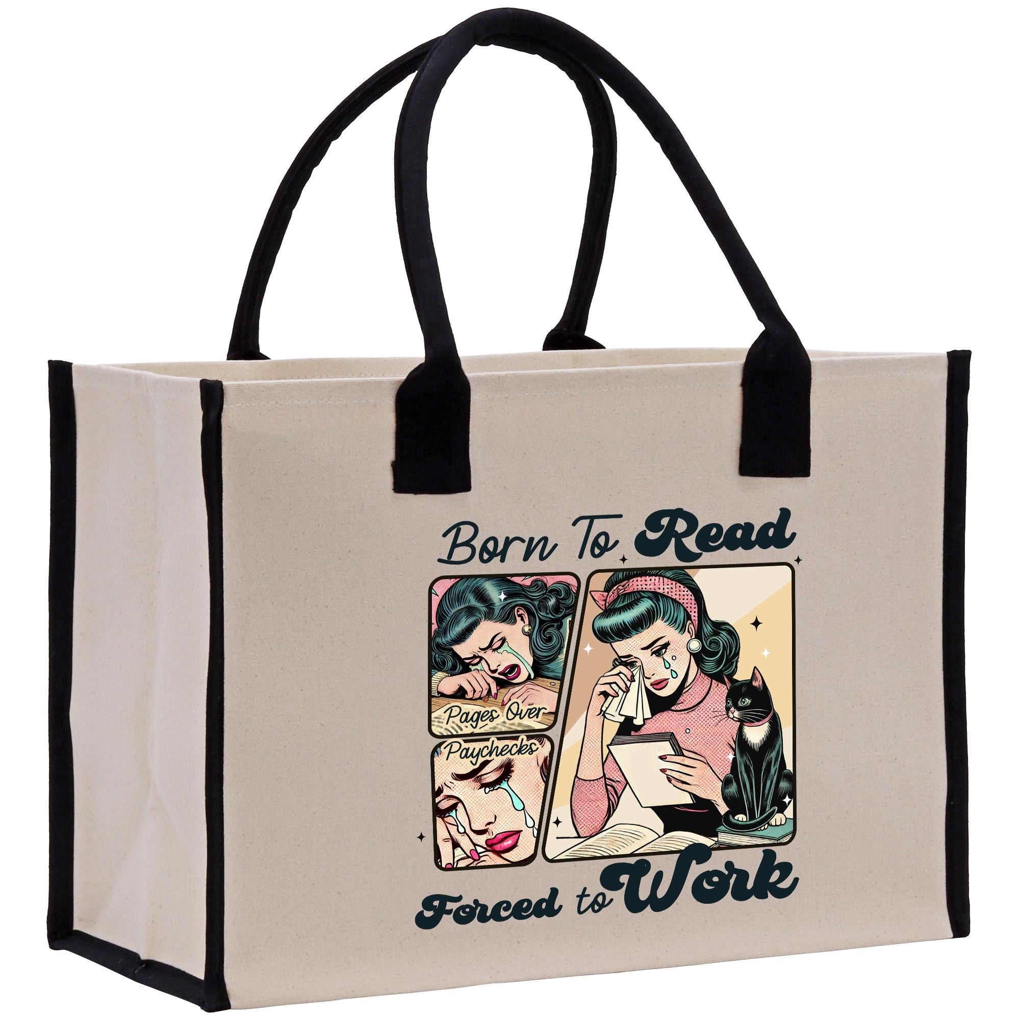 a bag with a picture of a woman reading a book