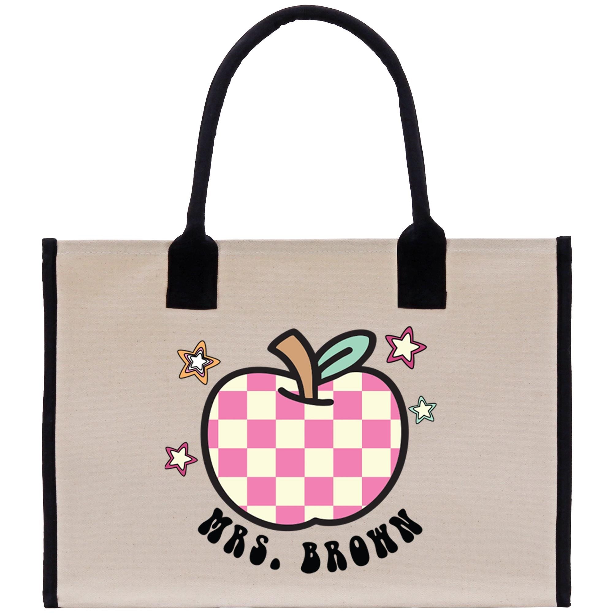 a tote bag with an apple on it