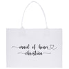 a white shopping bag with the words maid of hover and christmas written on it