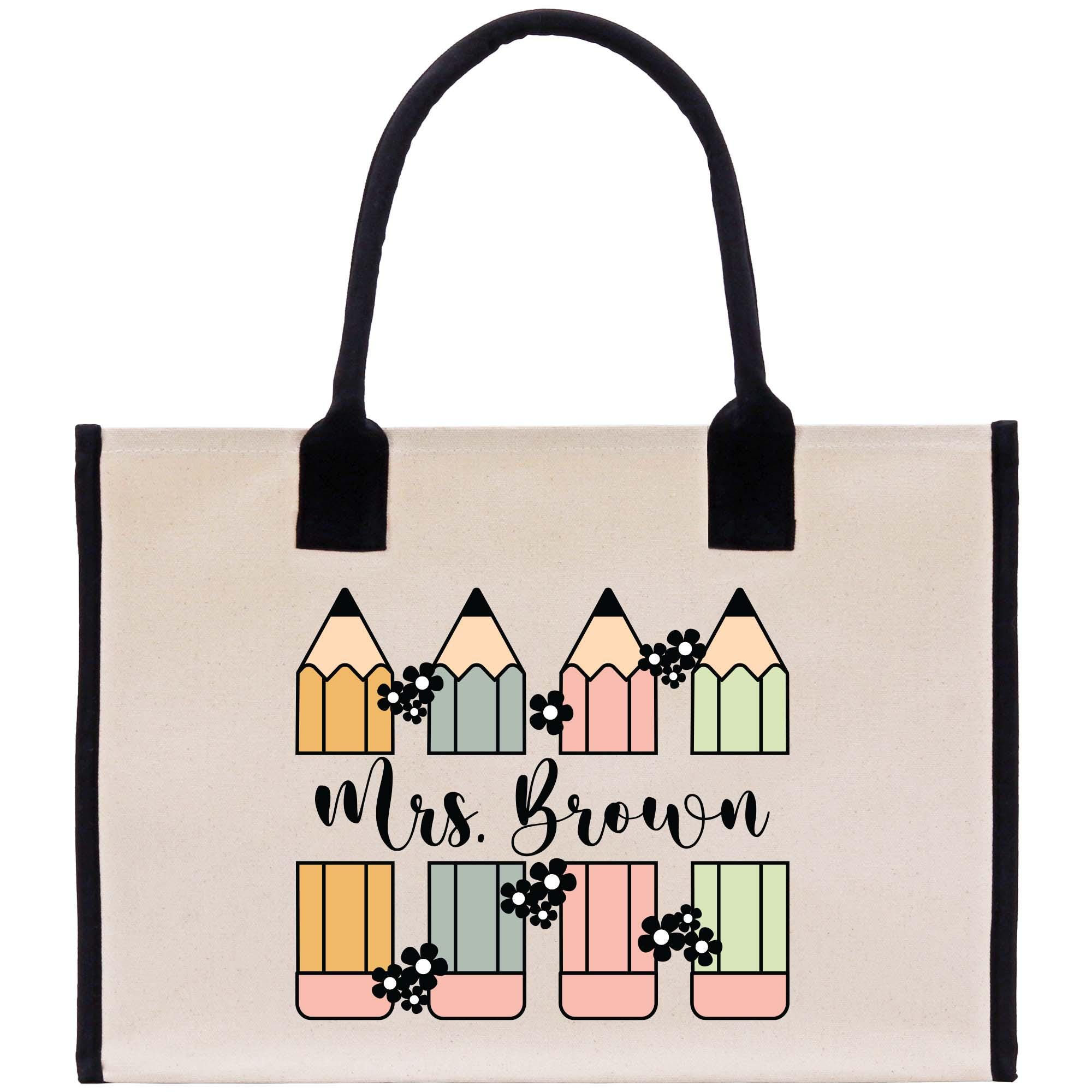 a white bag with a black handle that says, mrs brown