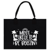 a black tote bag with the words, most likely to be boozing