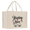 a white bag with hockey mom on it