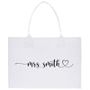 a white bag with the word mrs smith on it