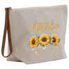 a canvas bag with sunflowers painted on it