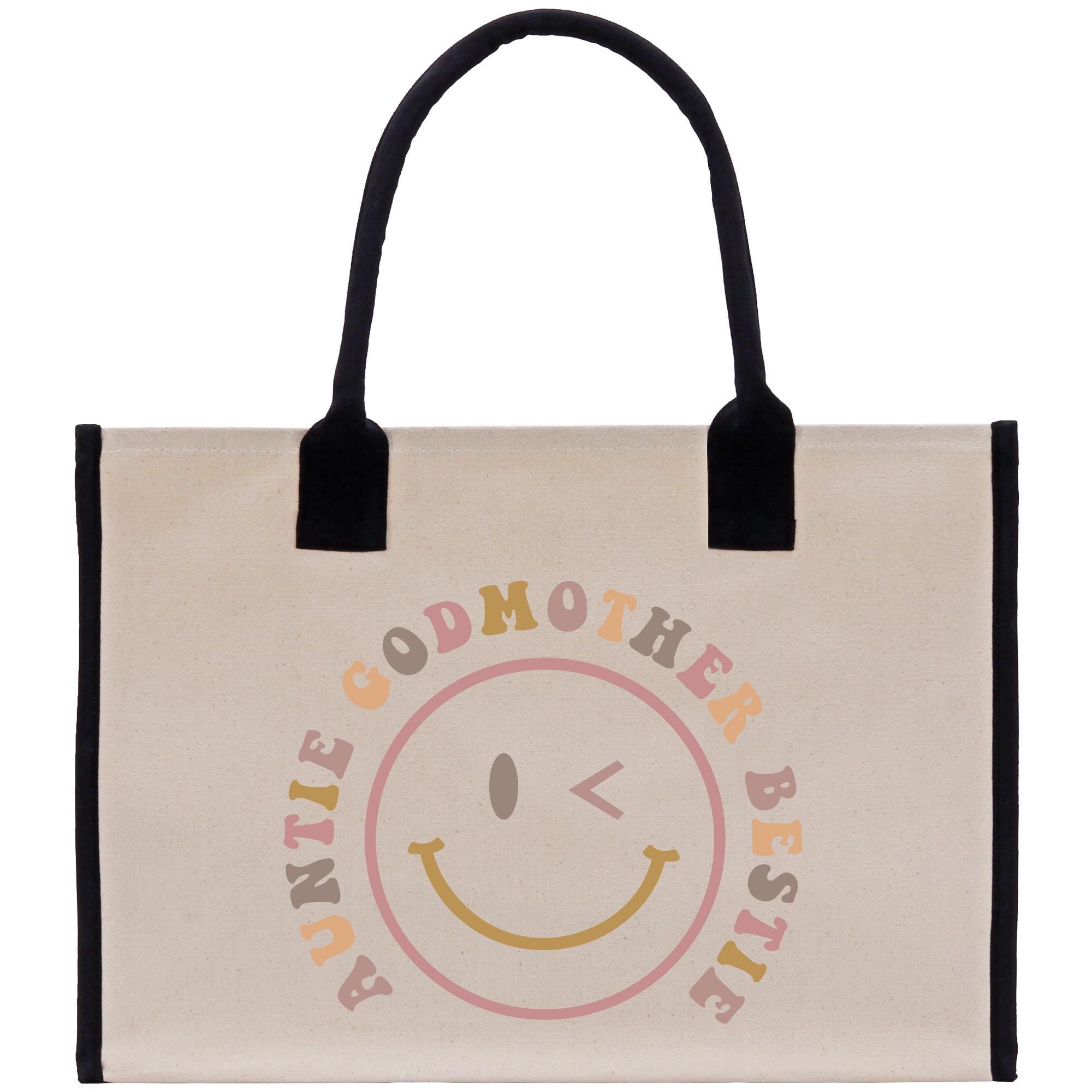 a tote bag with a smiley face on it