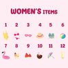a women's items calendar with a pink background