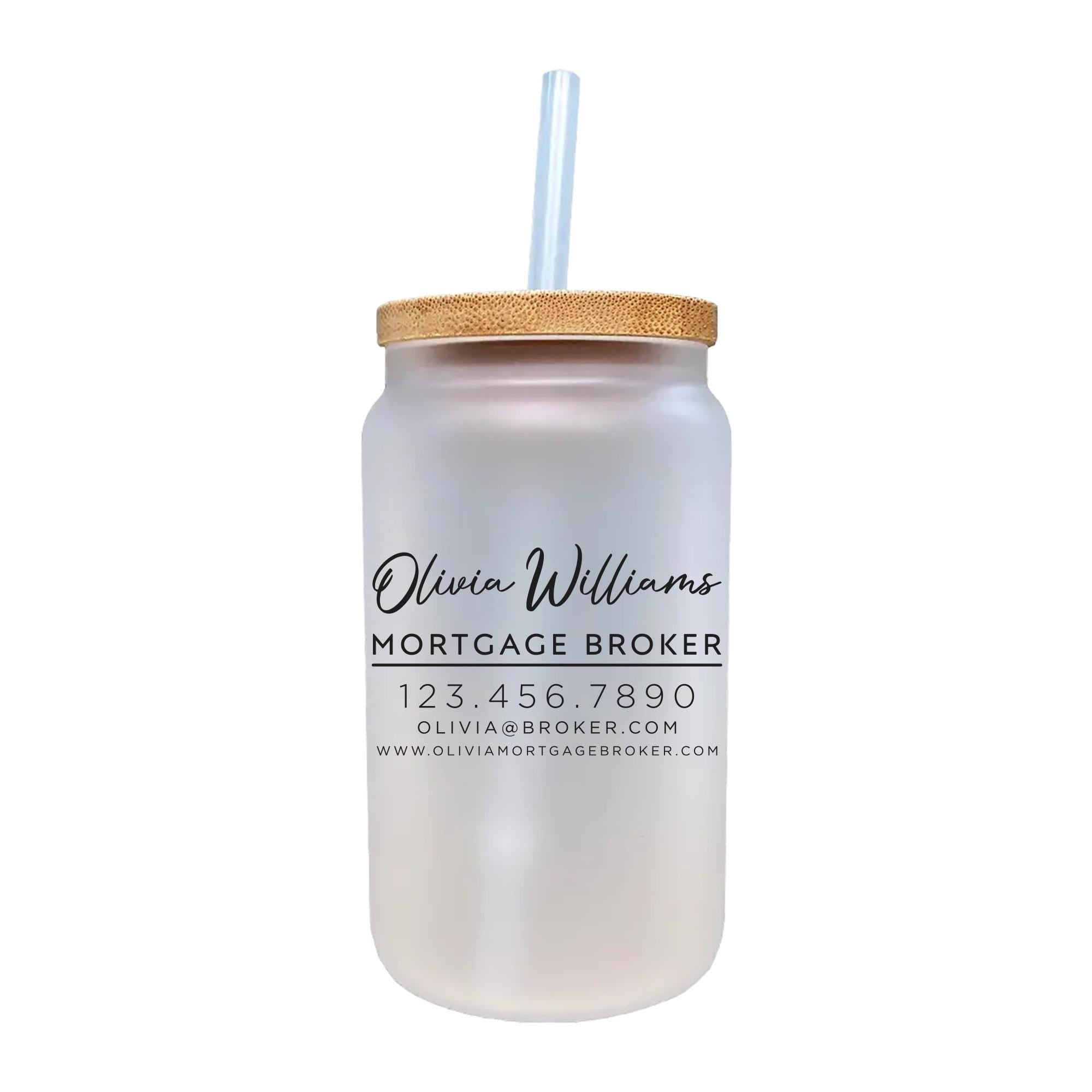 a glass jar with a straw in it