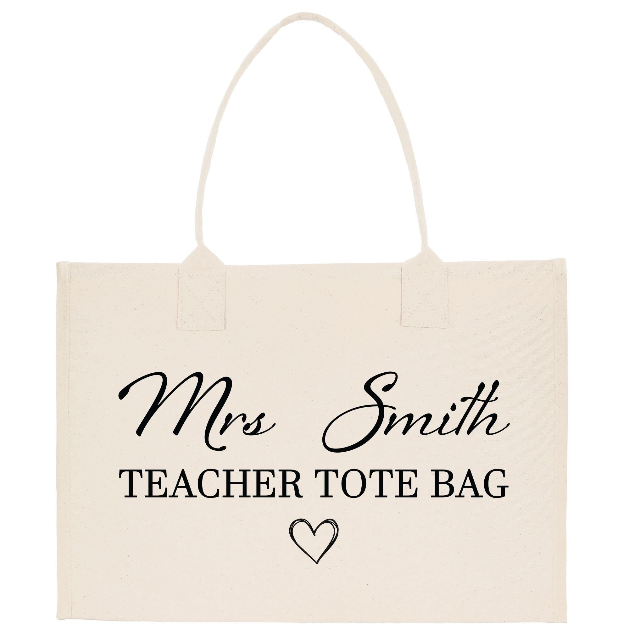 a white bag with the words, mrs smith teacher tote bag