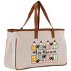 a canvas bag with a picture of a row of pencils on it