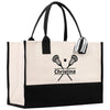 a black and white bag with a logo on it