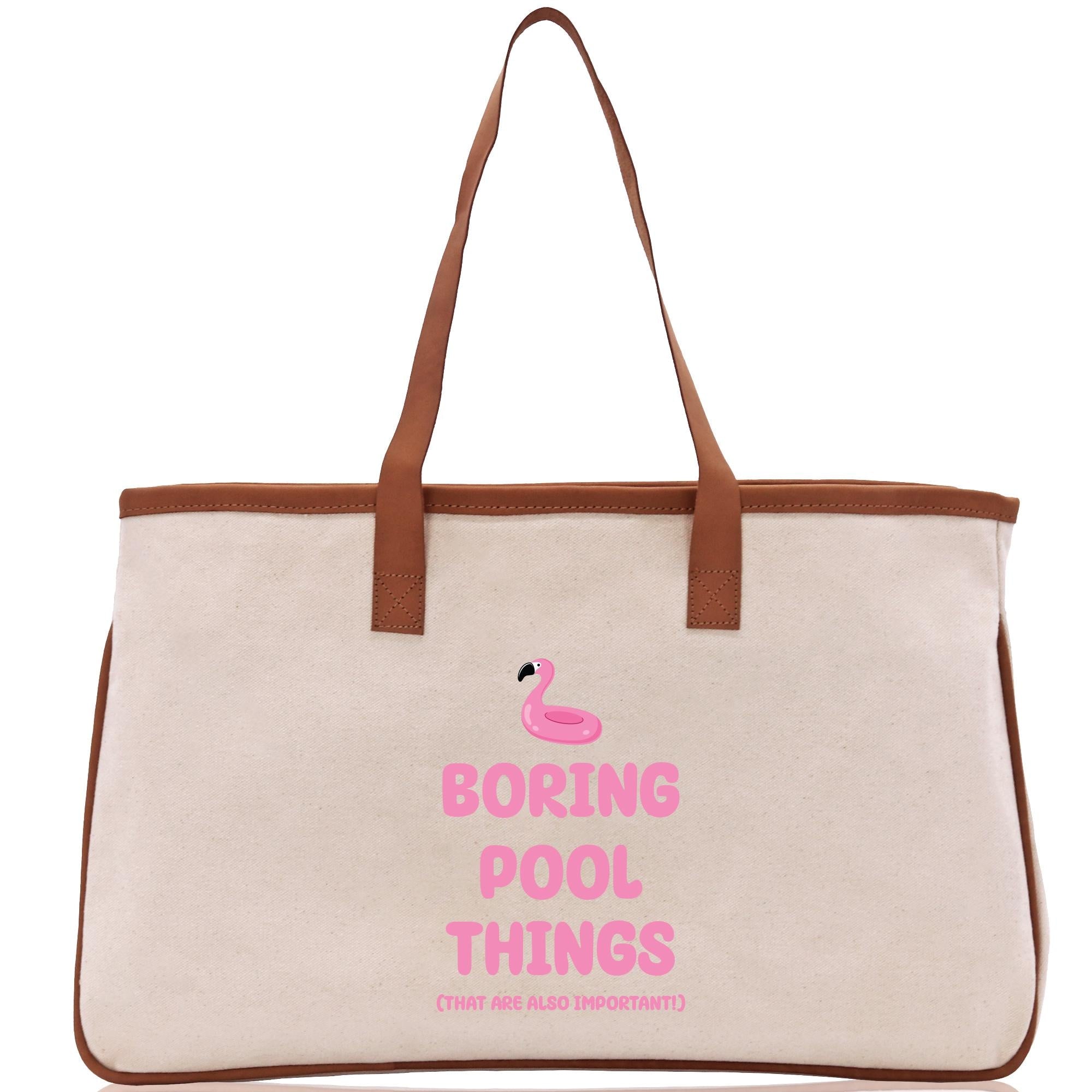 a white bag with a pink flamingo on it