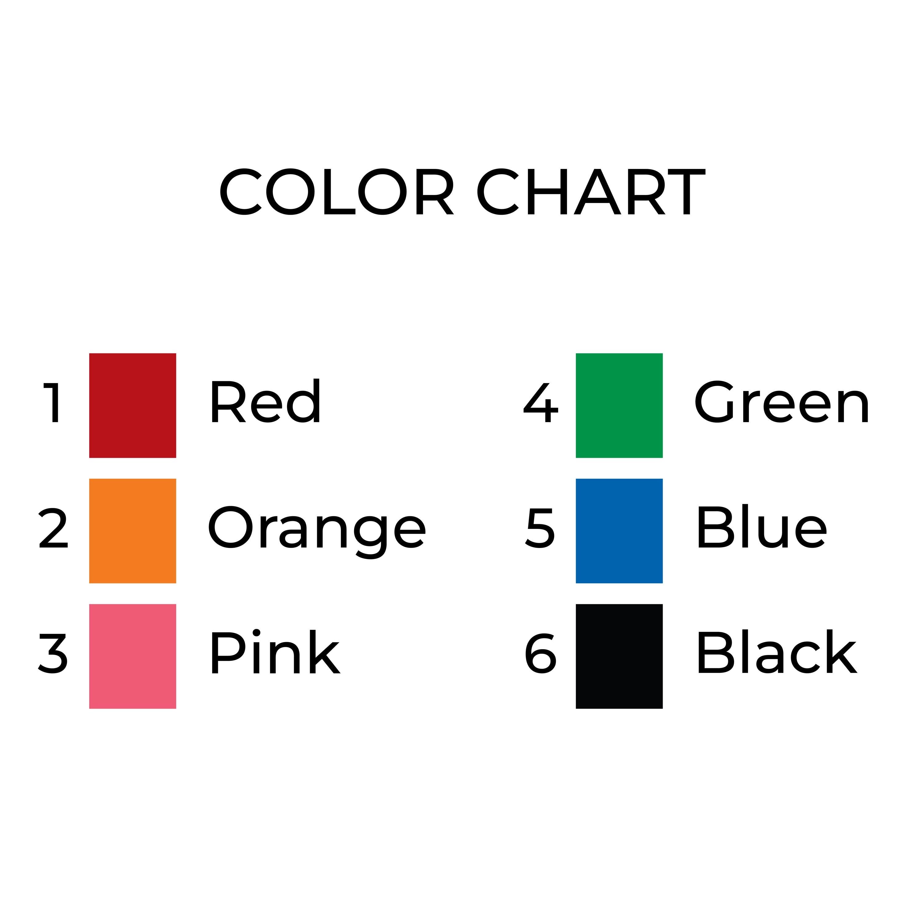 the color chart for a red, orange, green, and blue color scheme