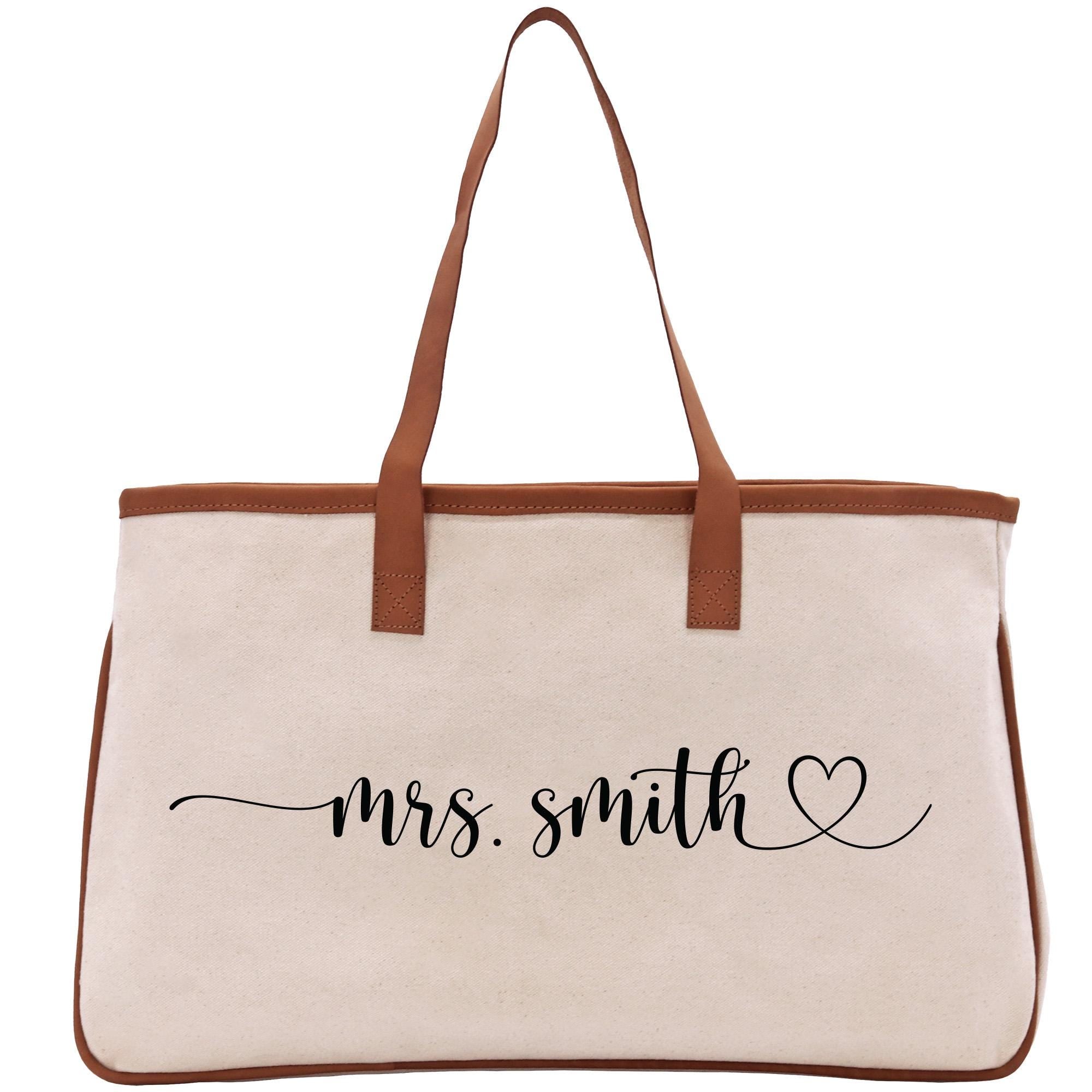 a canvas bag with the word mrs smith on it