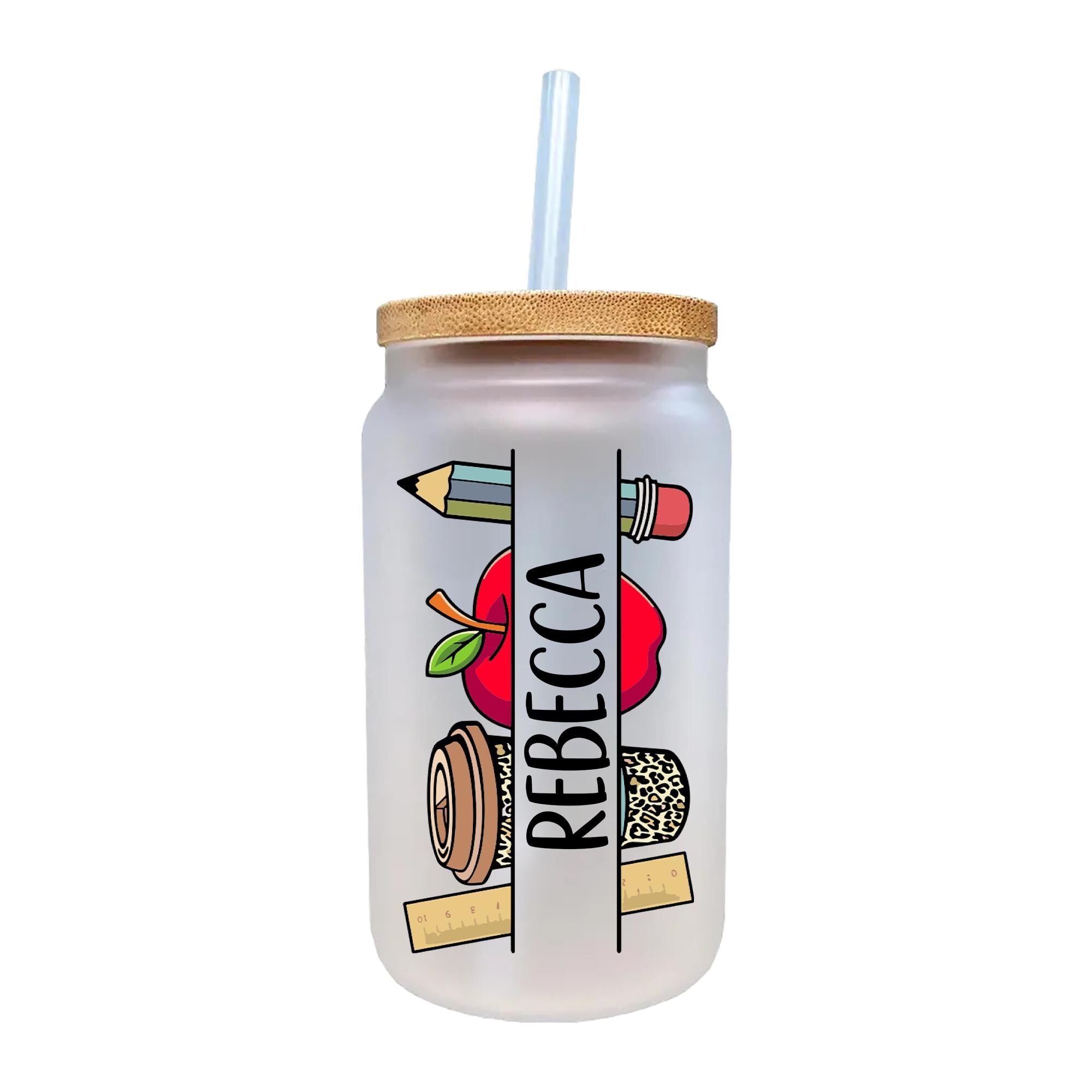 a glass jar with a straw in it