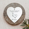 a heart shaped plaque with the year and date on it