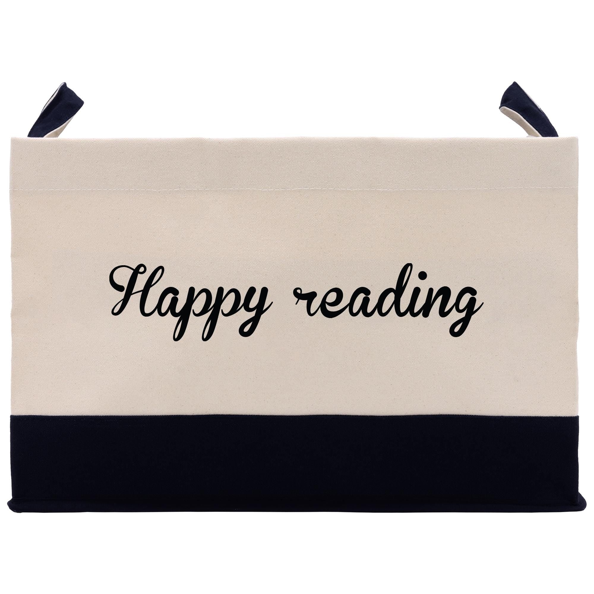 a black and white bag with the words happy reading on it