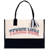 a white and black tote bag with an american flag on it