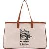 a canvas bag with a sewing machine on it