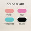 a color chart with different shades of black, pink, and turquoise