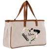 a personalized canvas tote bag with a hair dryer and flowers