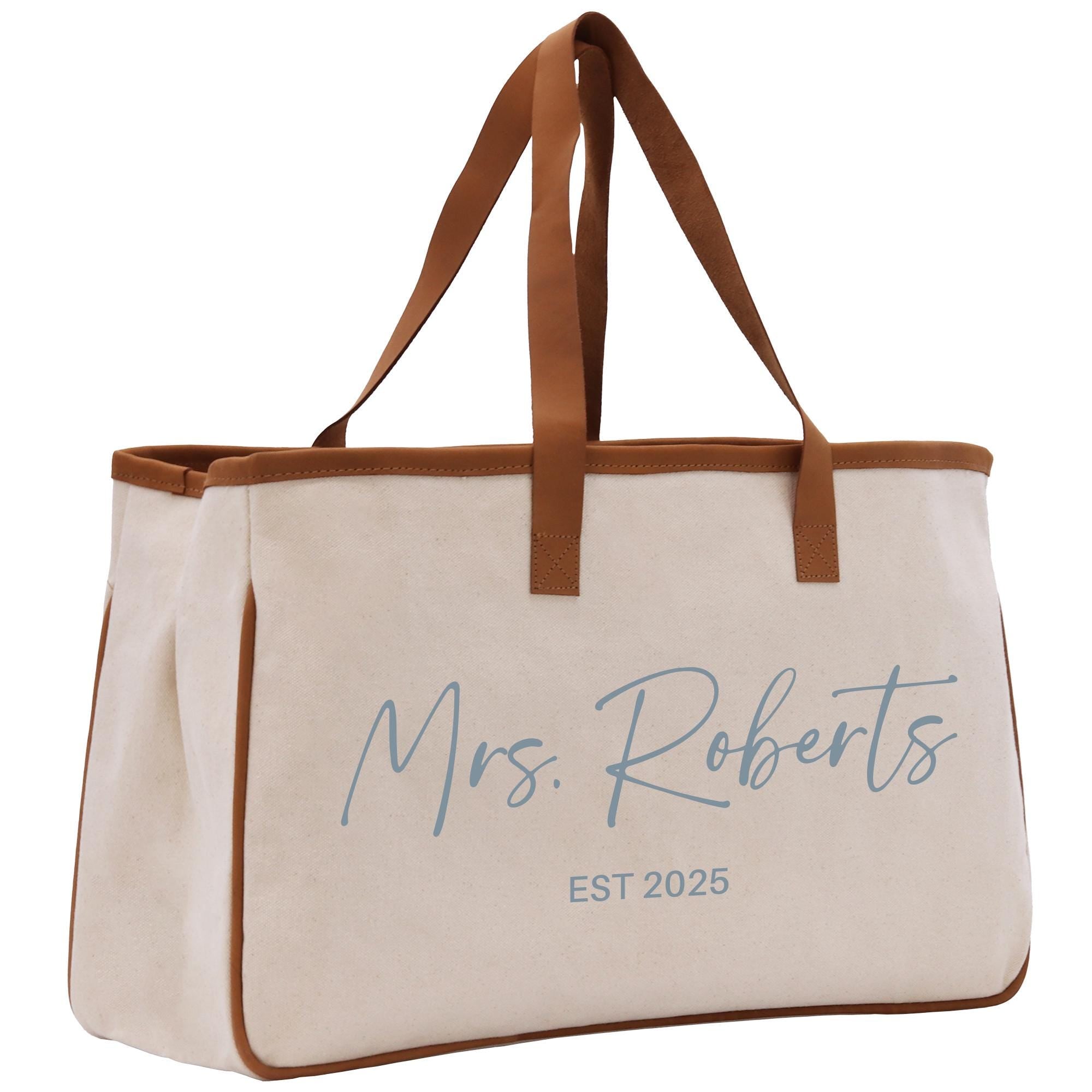 Mrs. Last Name Est Year Tote Bag Personalized Date Wedding Tote Bridal Shower Gift Honeymoon Gift Custom Wedding Bridesmaid Gift (BTB1045)