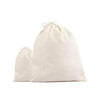 Two white drawstring bags are shown against a white background.