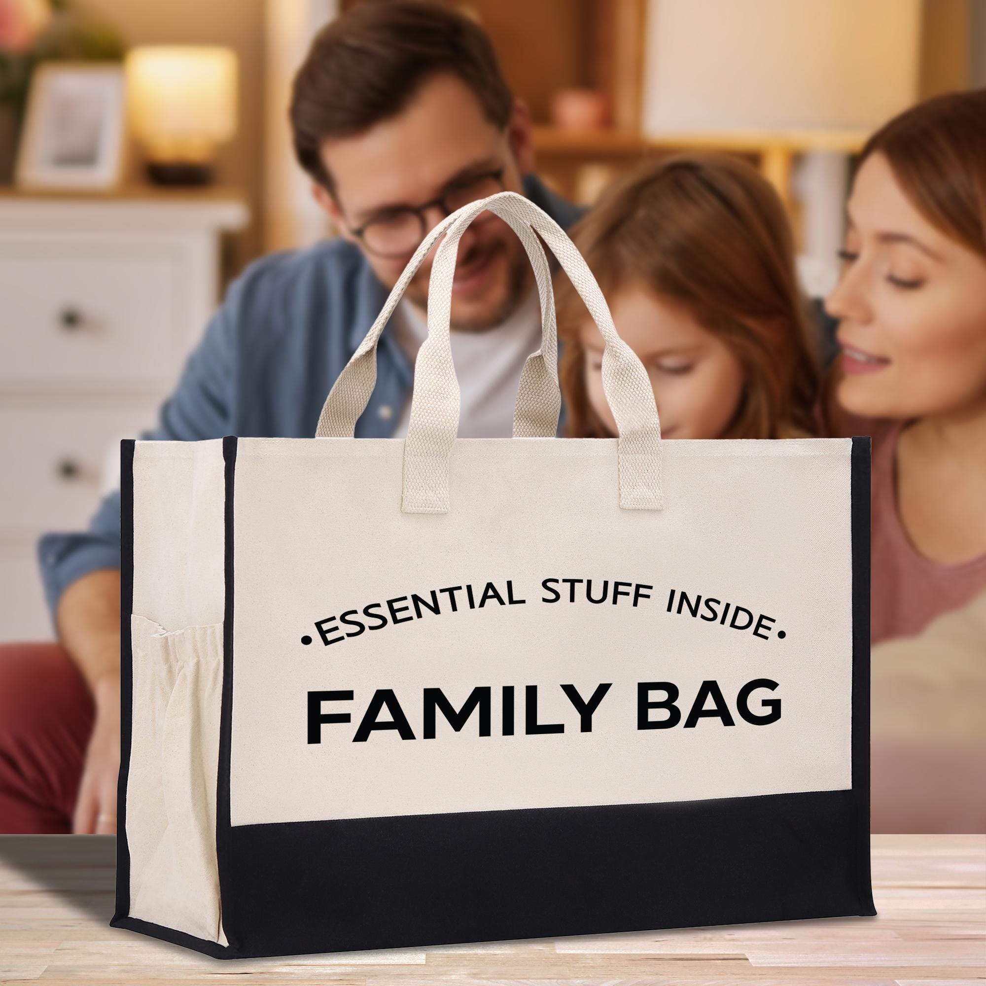 a man and a woman looking at a bag