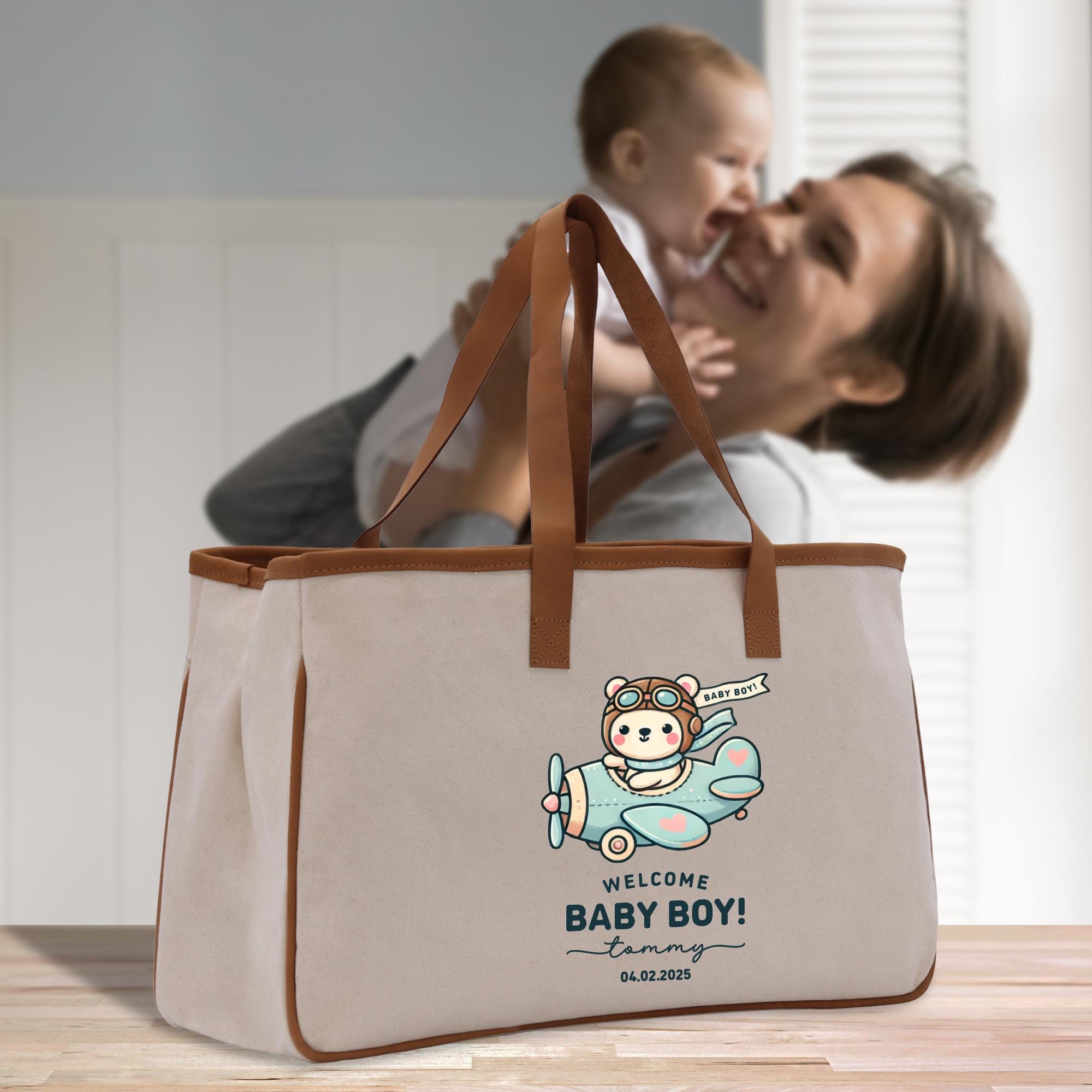 a woman is holding a baby in a bag