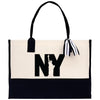 a black and white bag with a statue of liberty on it
