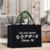 a black shopping bag that says the one where someone turns 30