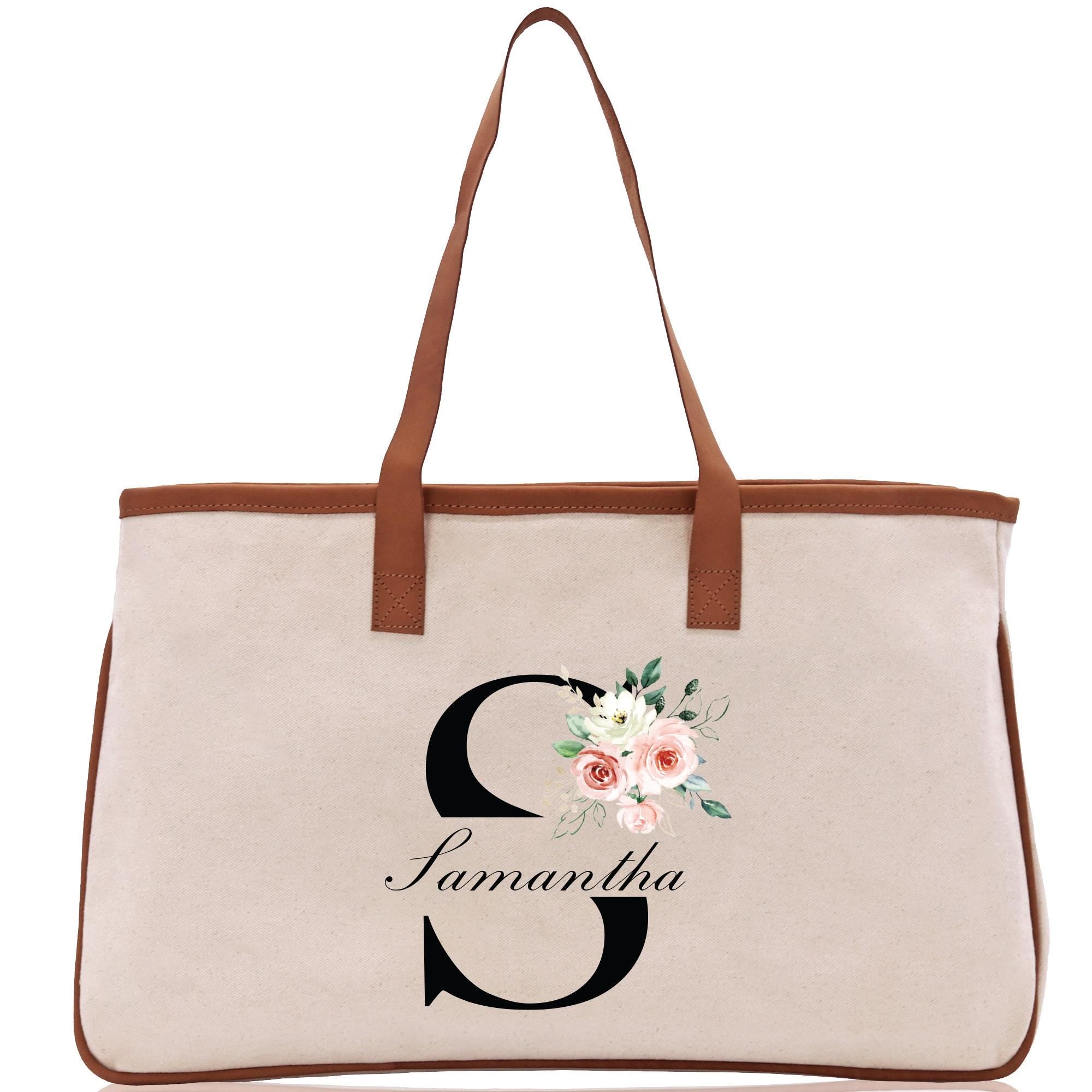 a personalized canvas tote bag with flowers