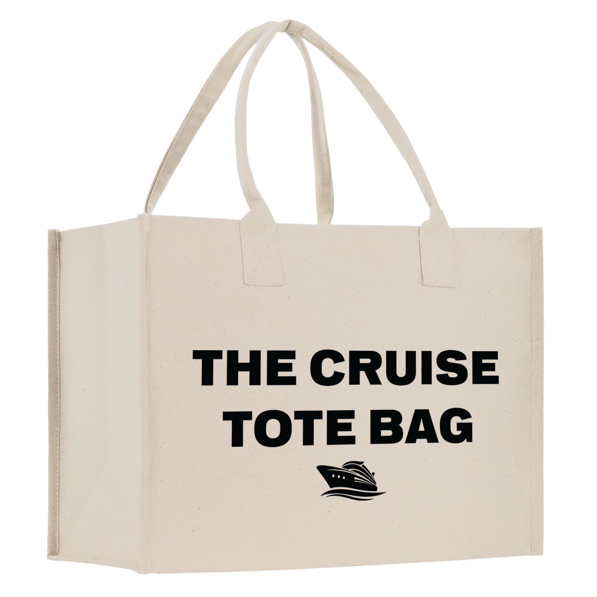 a white bag with the words the cruise tote bag printed on it