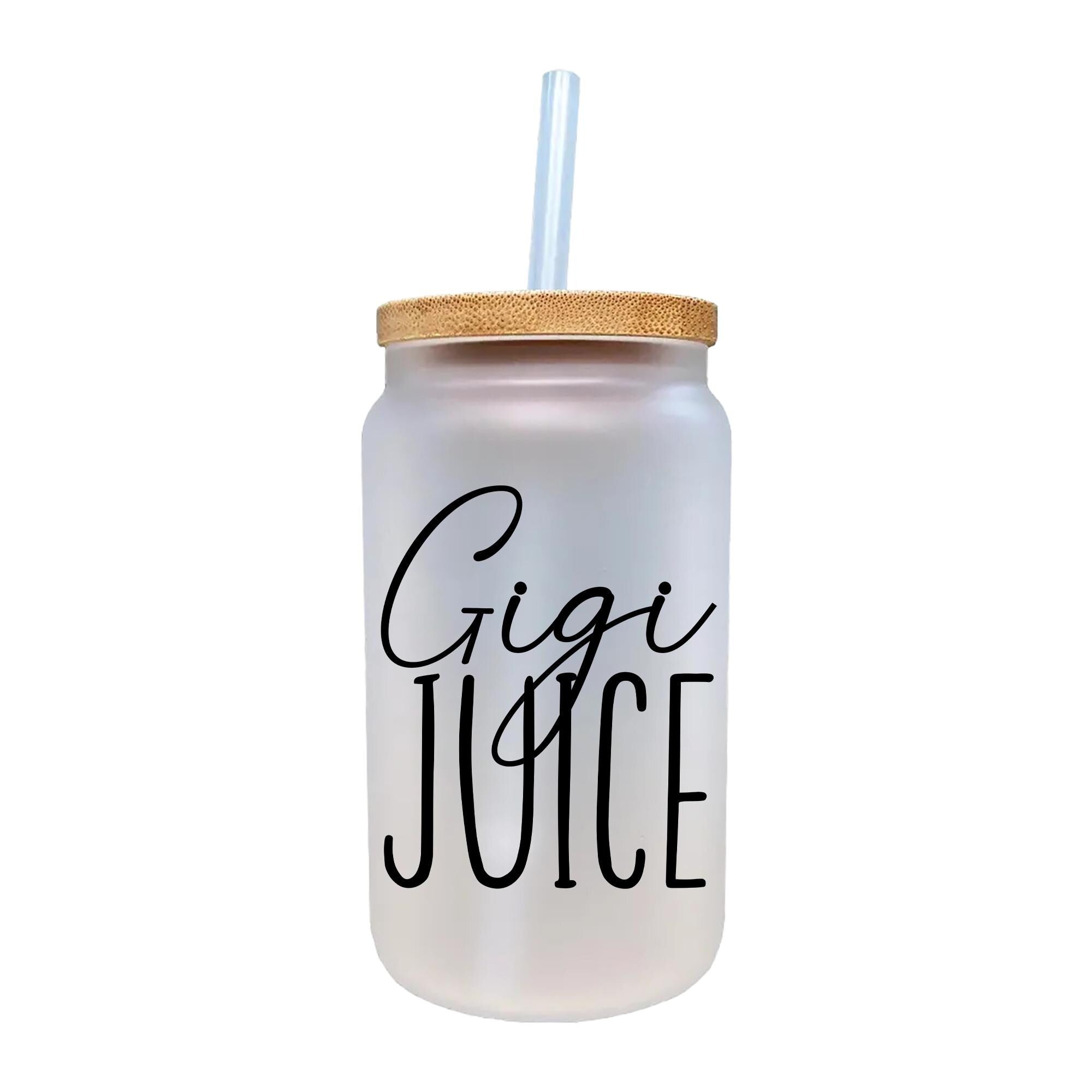 a glass jar with a straw in it