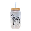 a glass jar with a straw in it