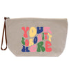 a white bag with a colorful message on it