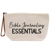 a white bag with the words bible journaling essentials printed on it