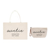 A beige tote bag and a small bag are shown against a white background.