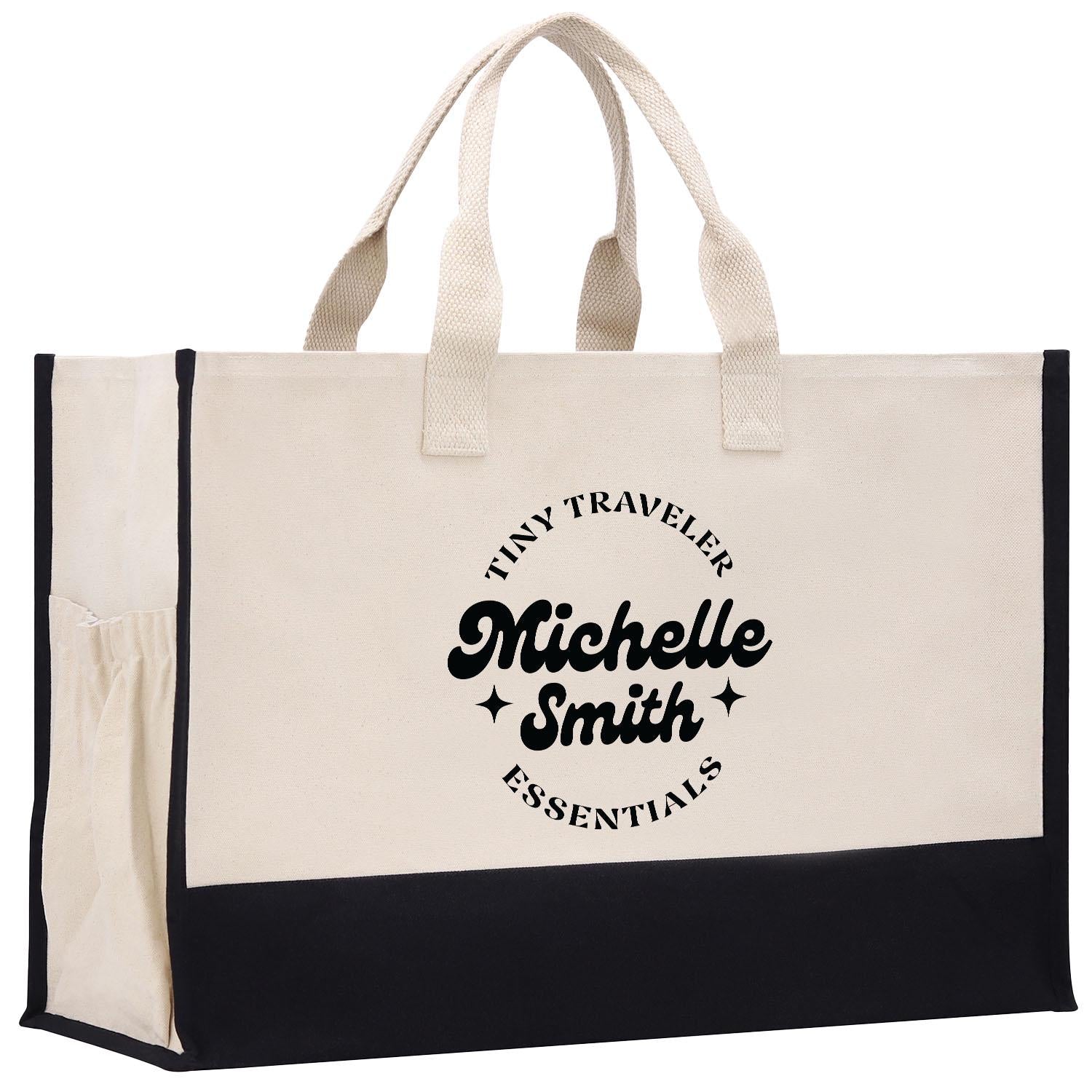 a white and black shopping bag with a black bottom
