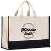 a white and black shopping bag with a black bottom