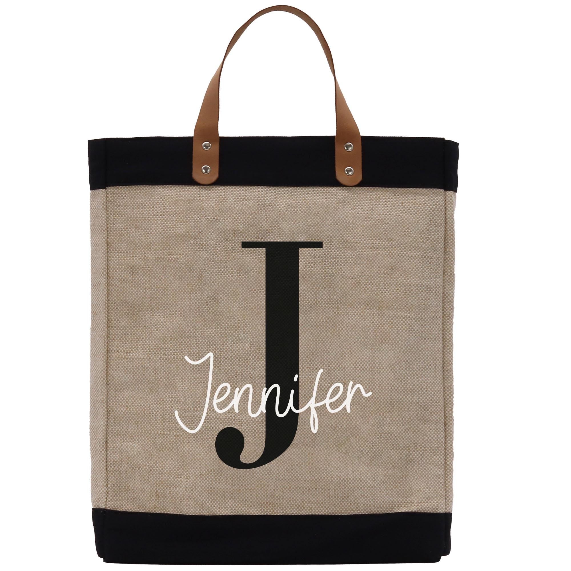 a jute bag with the letter j on it