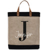 a jute bag with the letter j on it