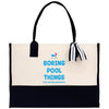 a black and white bag with a striped handle
