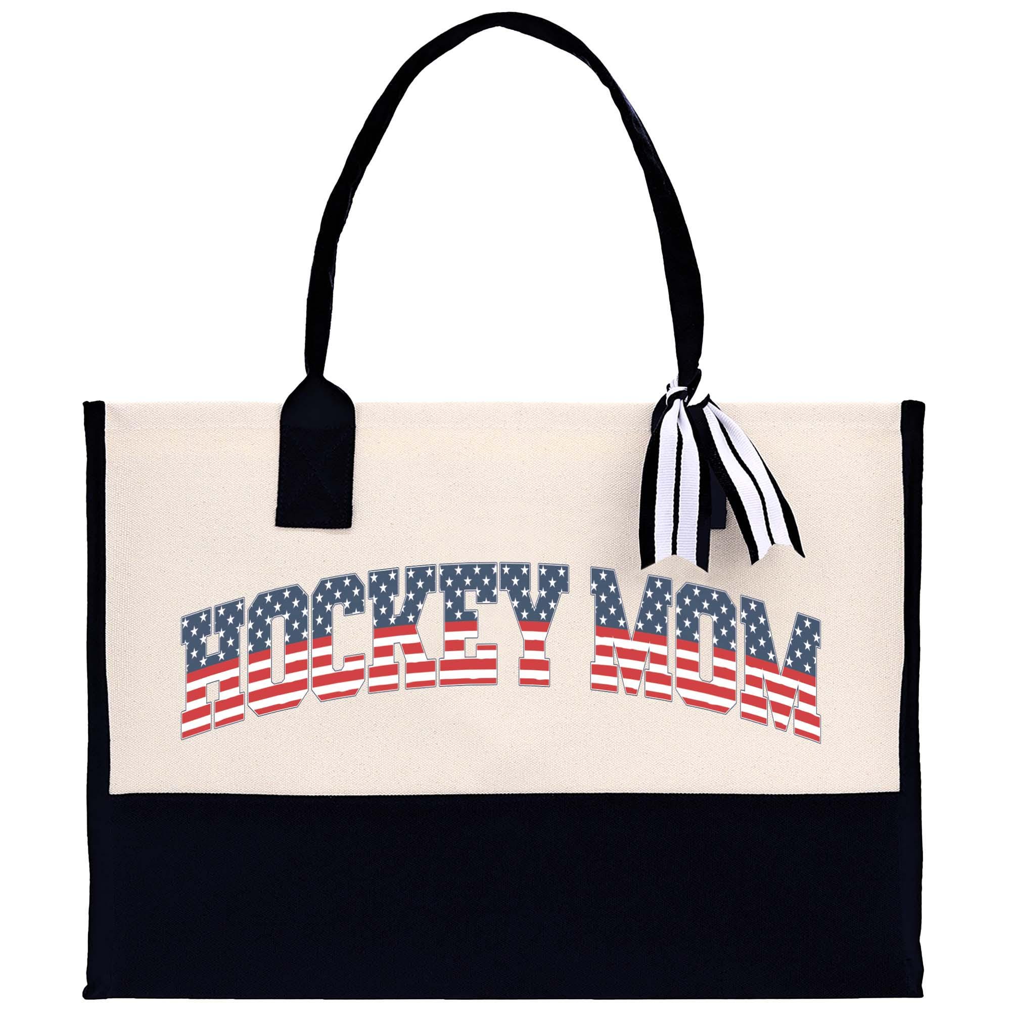 a white and black bag with an american flag on it