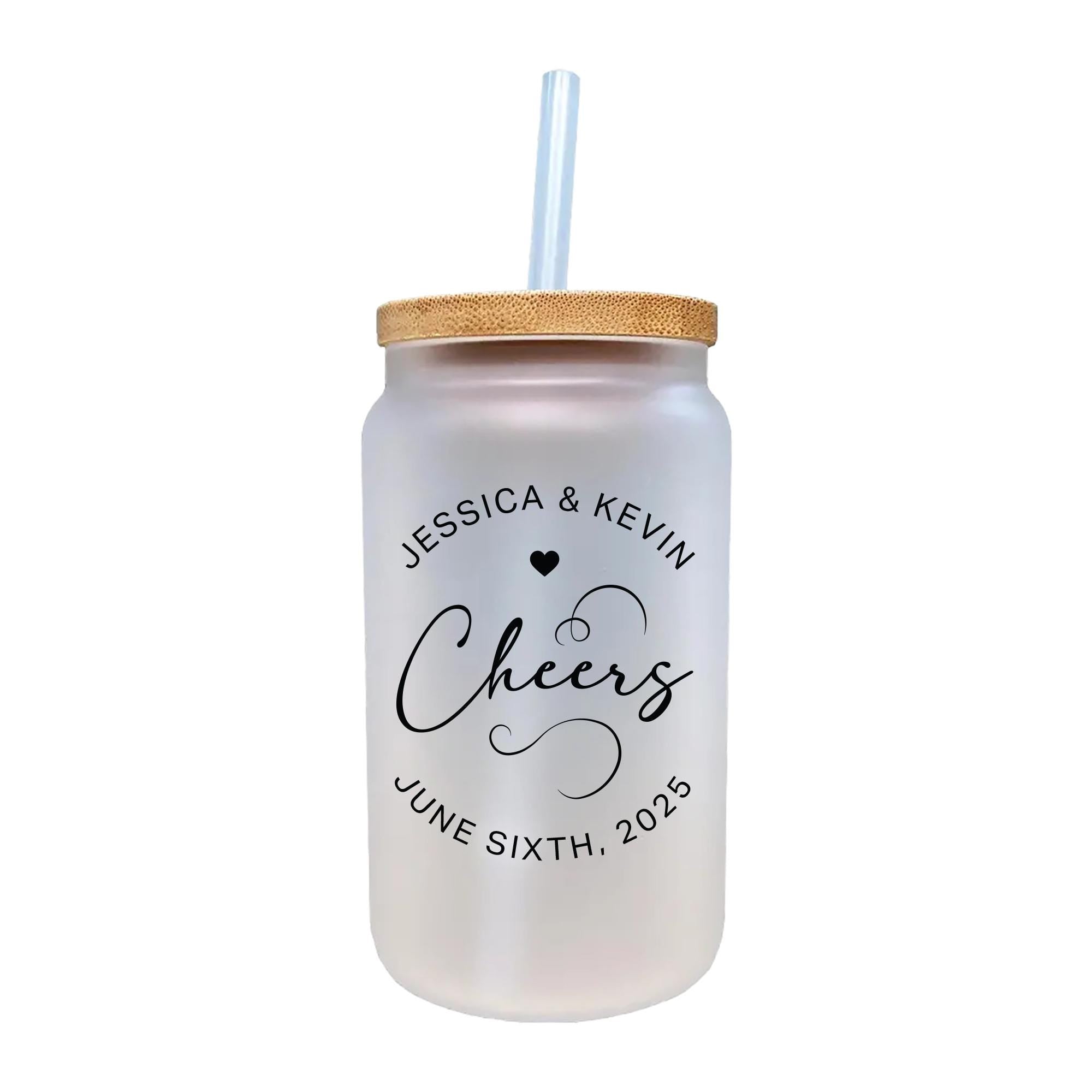 a white mason jar with a straw in it