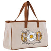a white bag with a flower on it